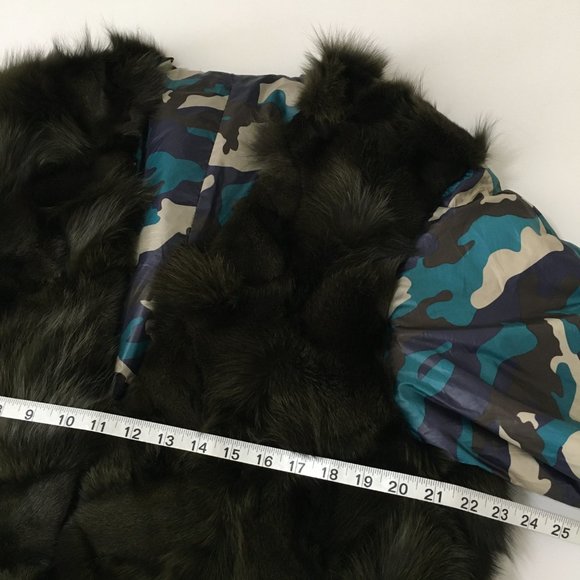 Camouflage Fur Coat Open Style Size Large Brown/Blue Navy - Picture 9 of 11